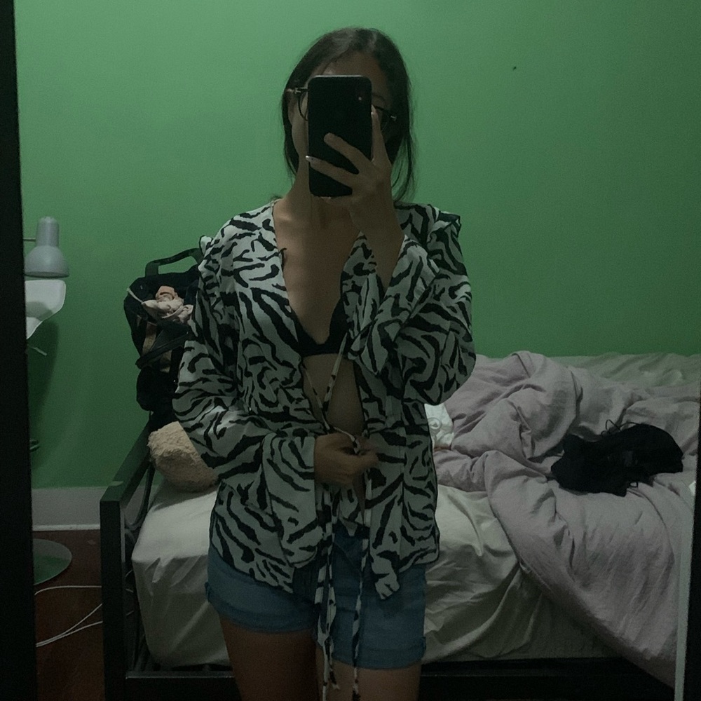 CIDER cow print flowy long sleeve shirt